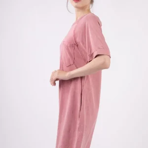 Alternative view of Washed Round Neck Mini Tee Dress - Mauve