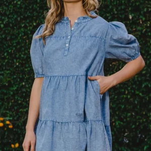 Alternative view of Washed Tiered Mini Denim Dress - Washed Denim